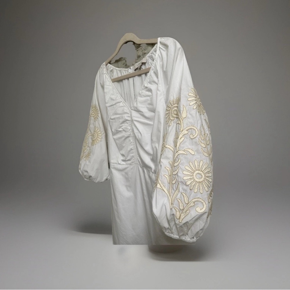 NWOT- Ann Taylor White Embroidered Puff-Sleeve Mini Dress Size 8 - Picture 7 of 14